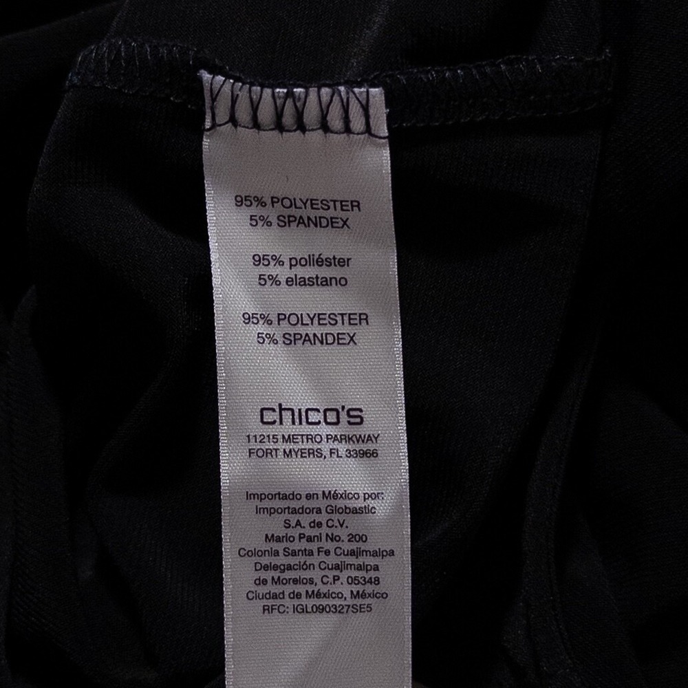 Chico's Midi Dress Womens 1 Black Stretch Knit Ruffle Front Travel Casual Resort - Picture 9 of 10